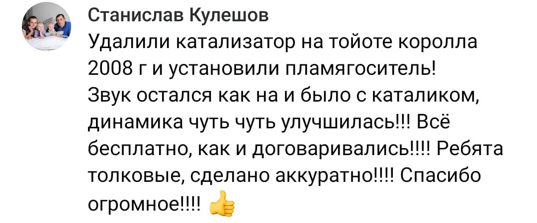 Положительный отзыв на услугу удаление катализатора