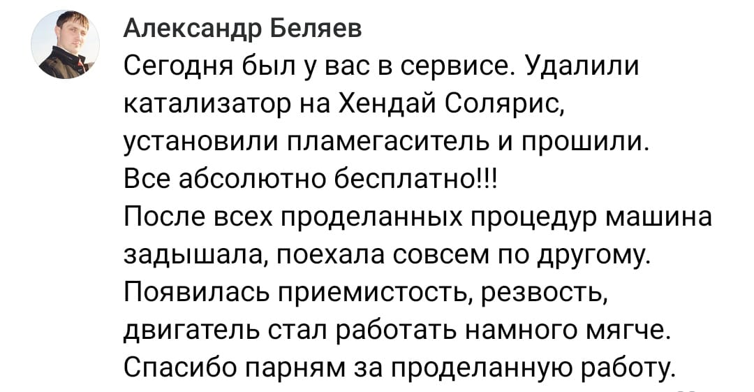 Положительный отзыв на услугу удаление катализатора